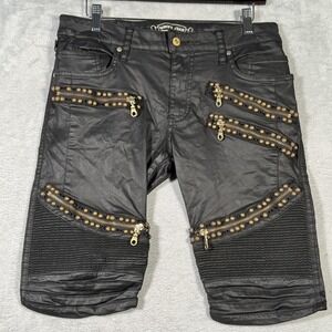 Robins‎ Jean Shorts Mens 30 L-Flap Biker Studded Zipper Moto Made in USA DY50311
